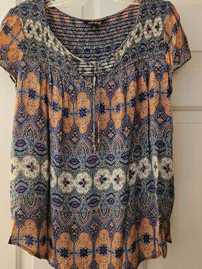 Lucky brand blue/orange boho print shirt